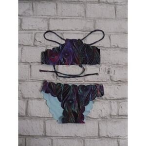 $76 Pilyq Plume Feather Toddler Girl's Scalloped Reversible Bikini 2 NWT P372